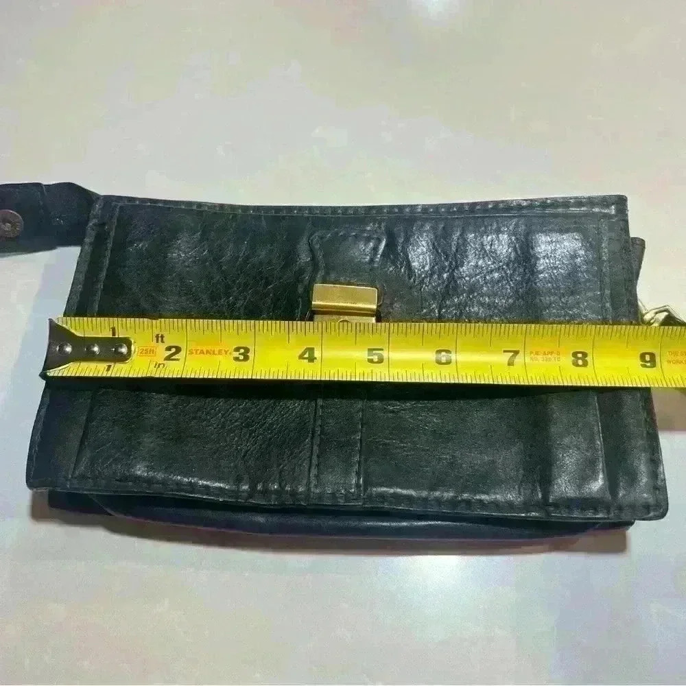 FIOCCHI ITALY BLACK LEATHER MESSENGER BAG MINI BAG WITH LOCK KEY - Picture 8 of 13